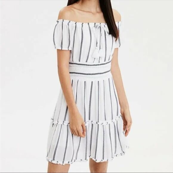 American Eagle Outfitters Striped Off The Shoulder Boho Dress Womens Size XL - Picture 1 of 11
